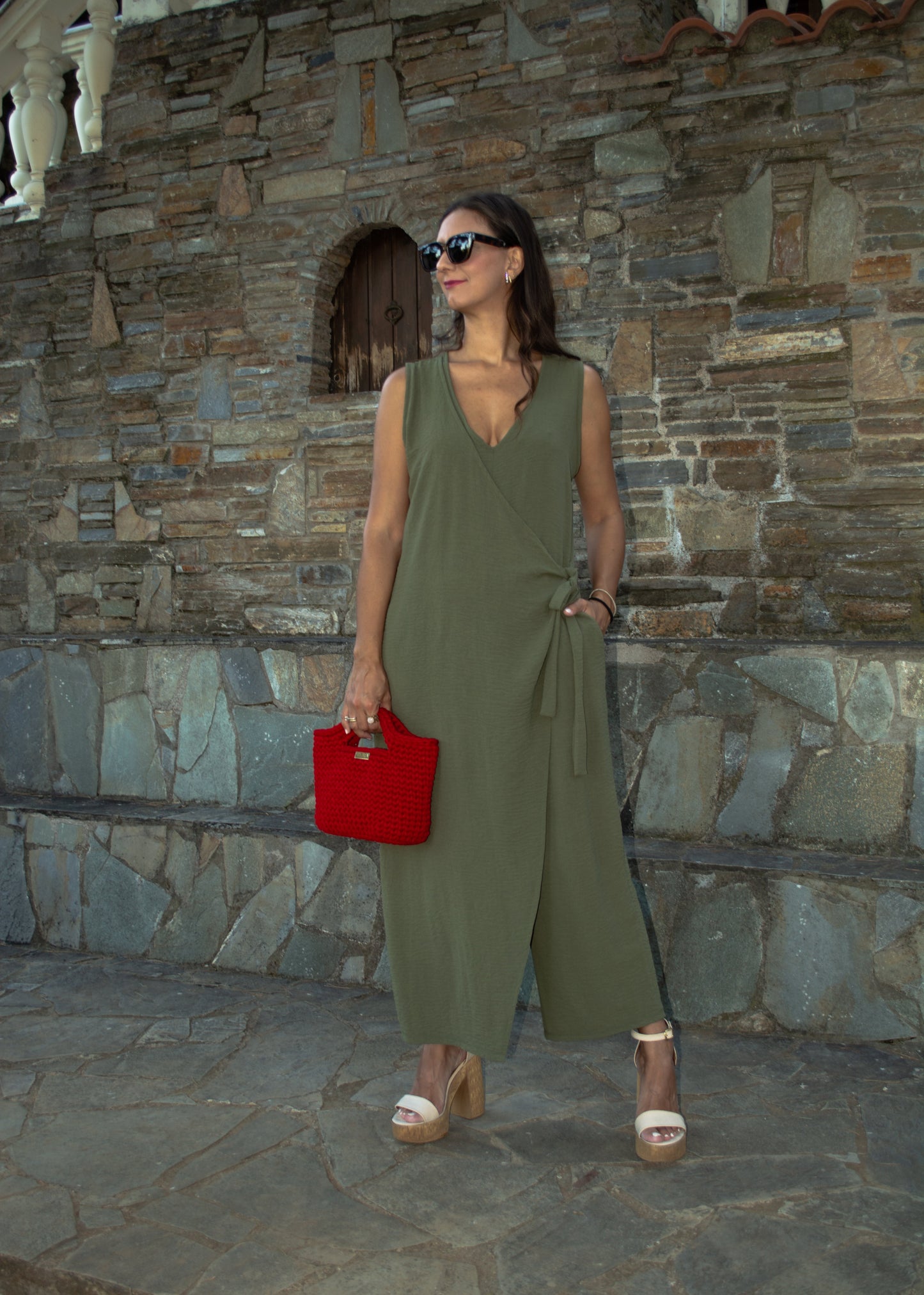 Women's one-size jumpsuit in earthy tones, featuring a relaxed fit and lightweight fabric for effortless elegance.