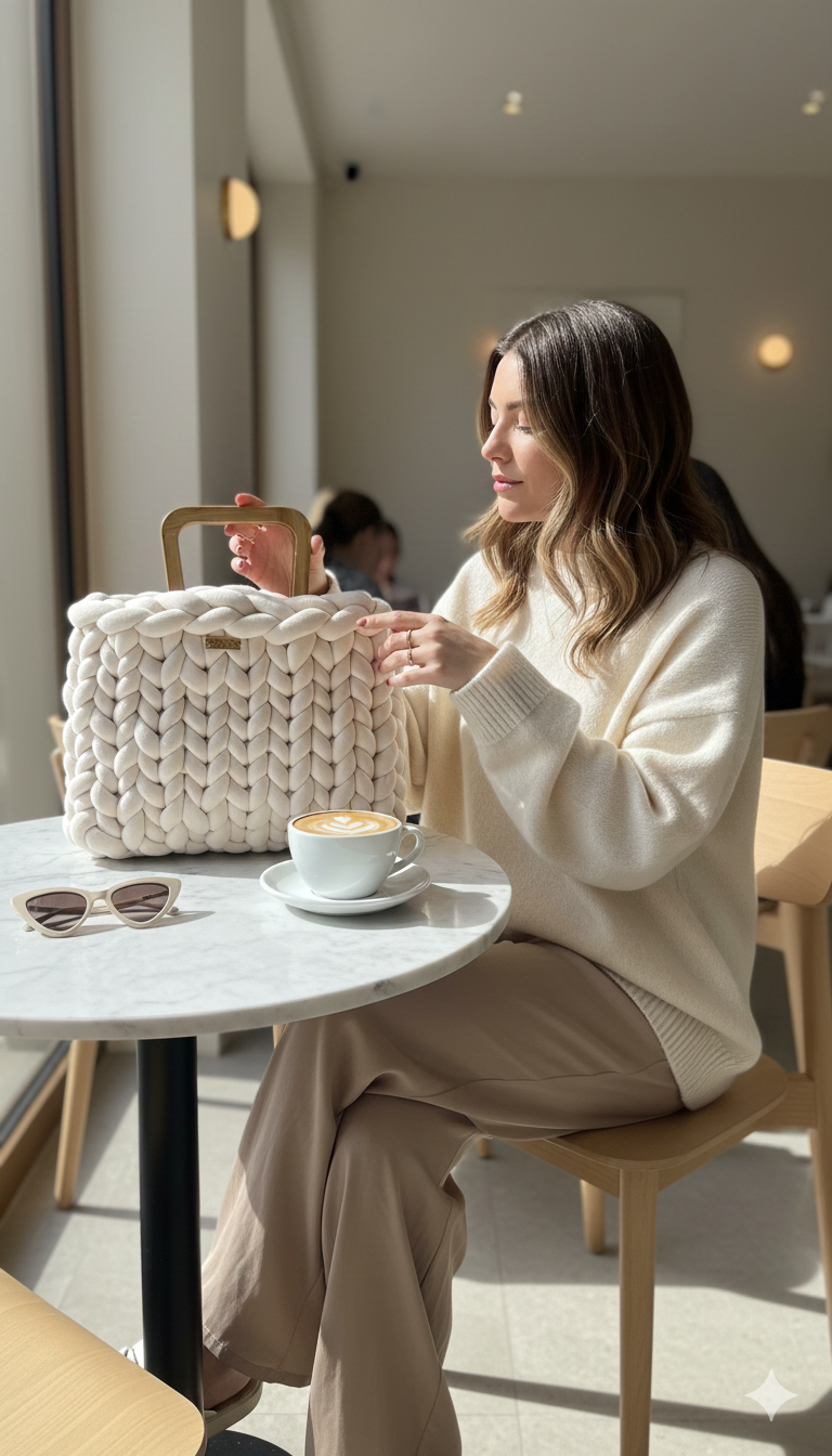 Marshmallow Χειροποίητη Πλεκτή Τσάντα VAIRA