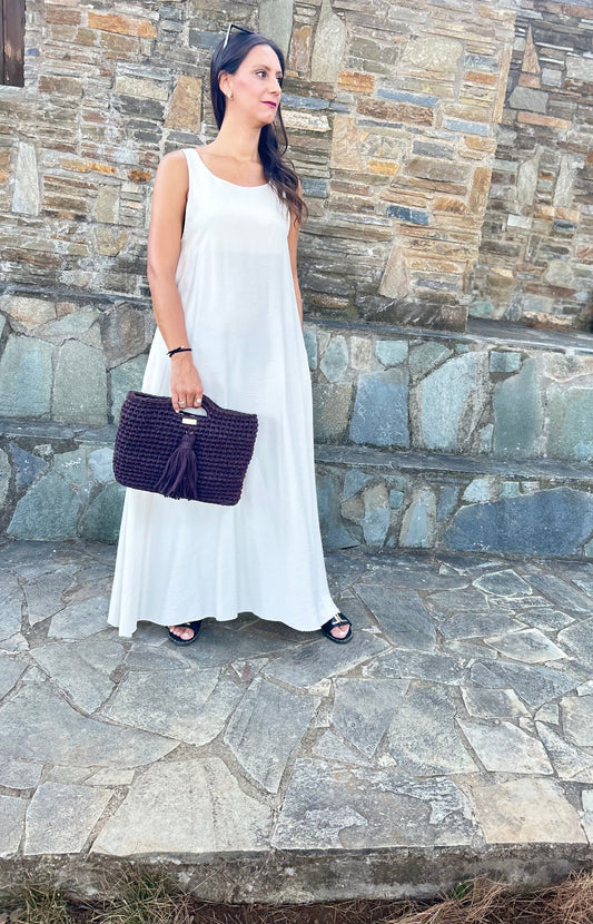 Women's long beige dress made of tequila fabric, one size, lightweight and comfortable, perfect for summer outfits