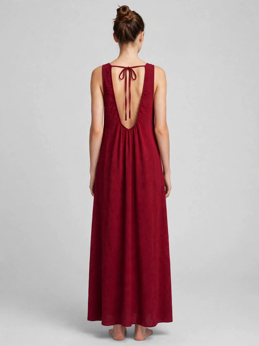 Γυναικείο βιντό maxi φόρεμα Athena linen-look με halter λαιμόκοψη Vaira