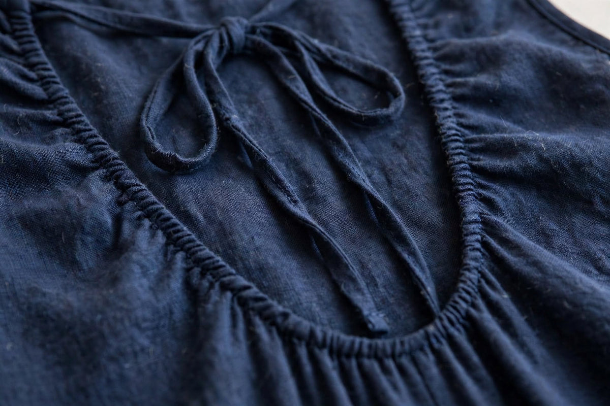 Γυναικείο Linen-Look Maxi Φόρεμα "Eleni" σε Navy Blue με Τσέπες | Vaira