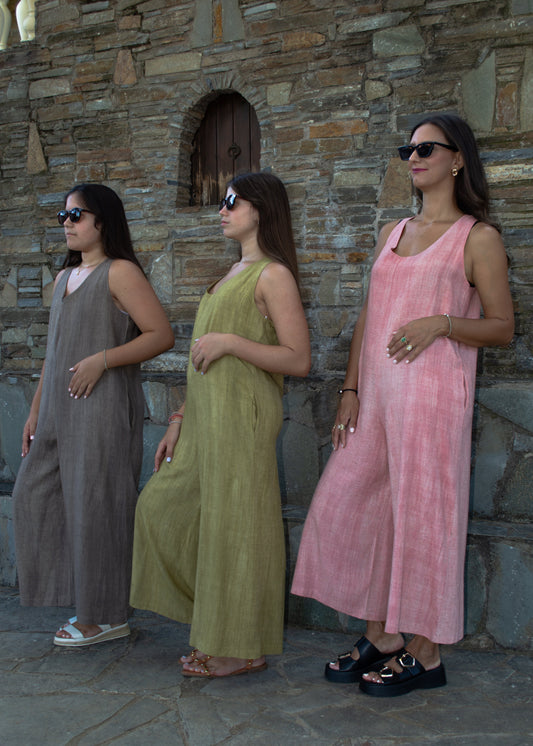 Women's wide-leg jumpsuit in soft fabric with relaxed fit — effortless elegance and minimal style.
