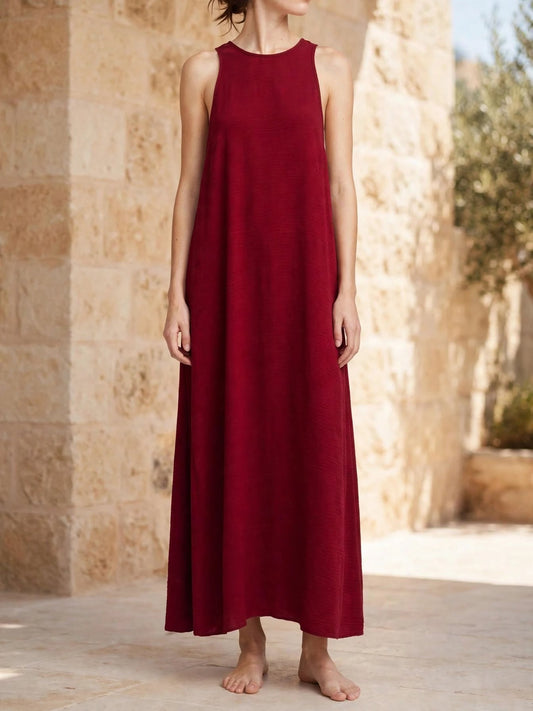 Γυναικείο βιντό maxi φόρεμα Athena linen-look με halter λαιμόκοψη Vaira