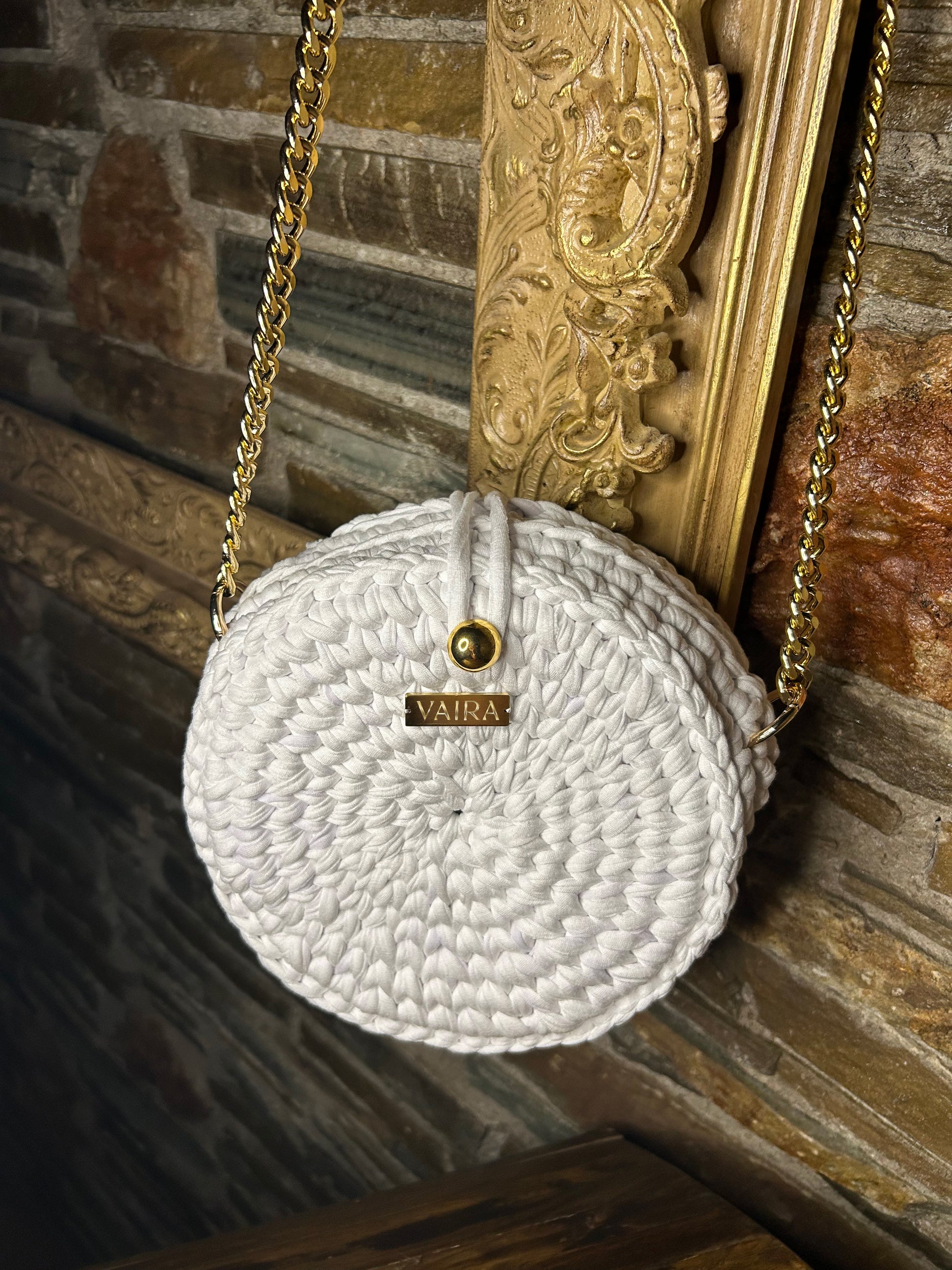 Handmade round crochet shoulder bag, featuring a stylish woven texture and elegant design — perfect for both casual and formal outfits.