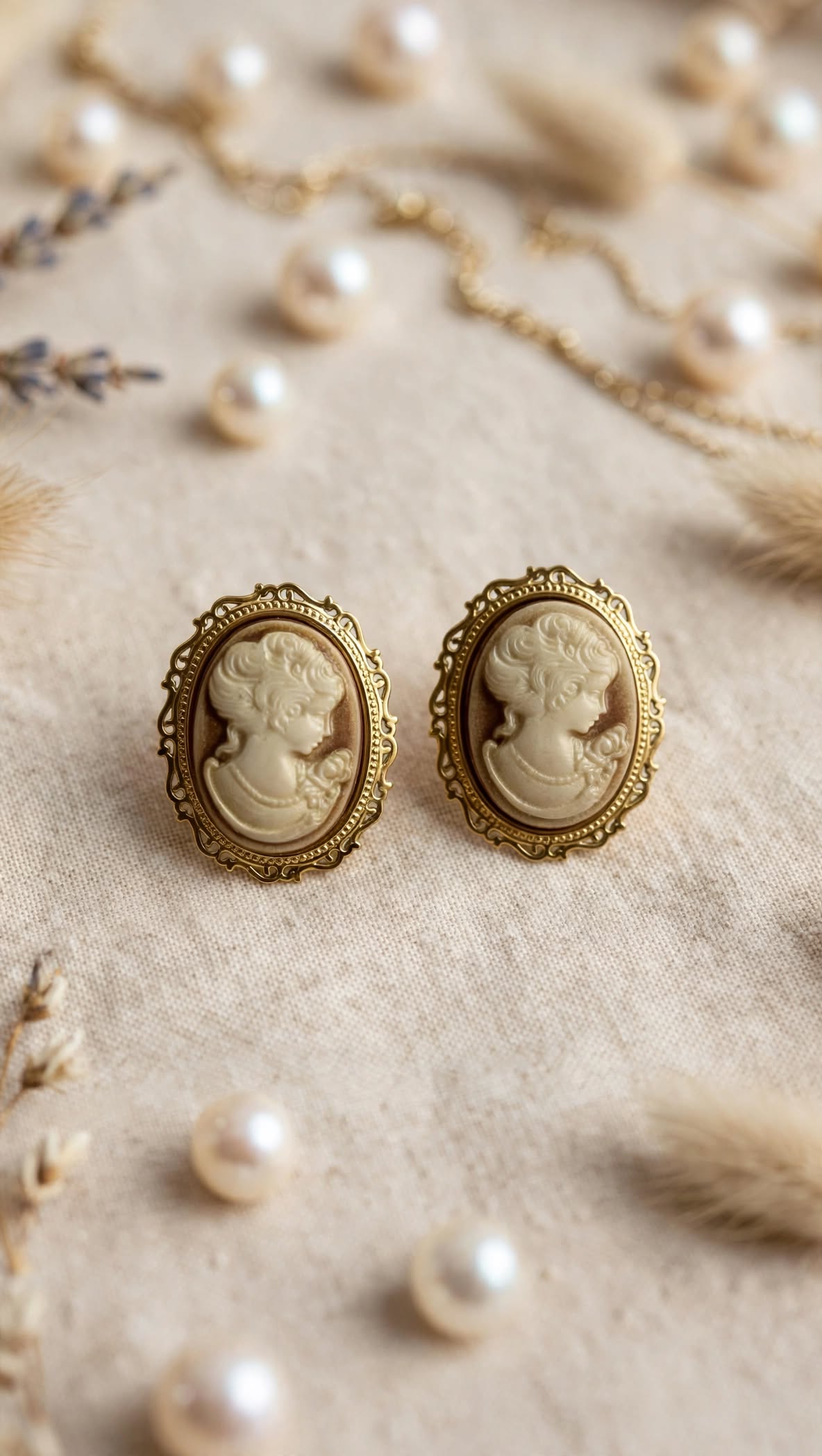 Γυναικεία vintage σκουλαρίκια Cameo Isadora σε χρυσό πλαίσιο Vaira