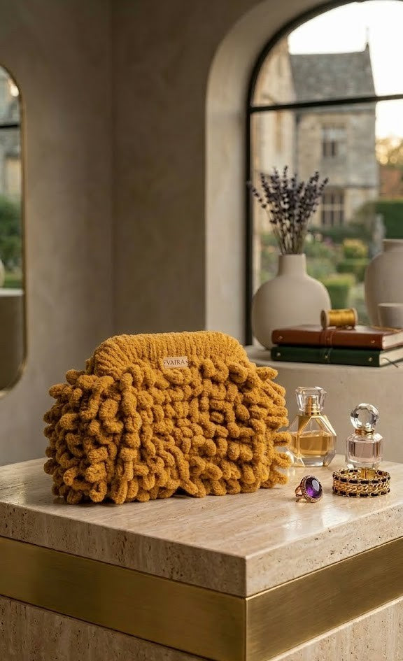Puffy Bag Soft, plush, and handmade with love. Crafted with eco-friendly velvet yarn and a striking 3D loop stitch, this bag is a true fashion statement.
Available in 3 sizes & a range of stunning shades. Features a metal clasp frame for secure closure. Fully lined interior for both function and finesse.